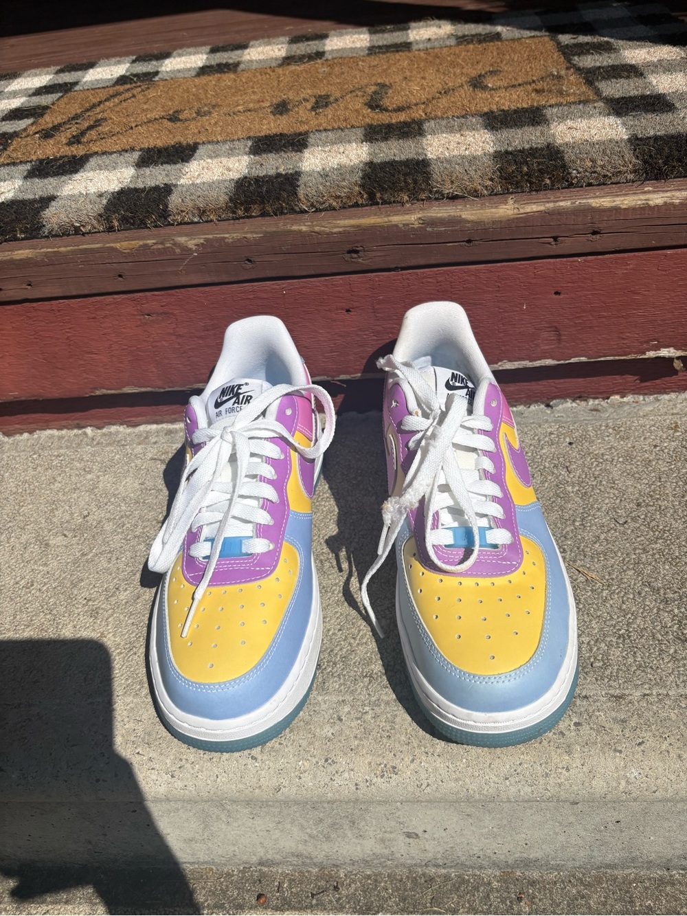 Nike Air Force 1 Kids Sneakers - Yellow, Purple & Light Blue
